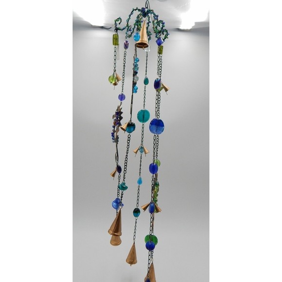 Pier 1 One Imports Jewel Tone Beaded Seahorse Windchime Gold Bells Made in India - Picture 2 of 8